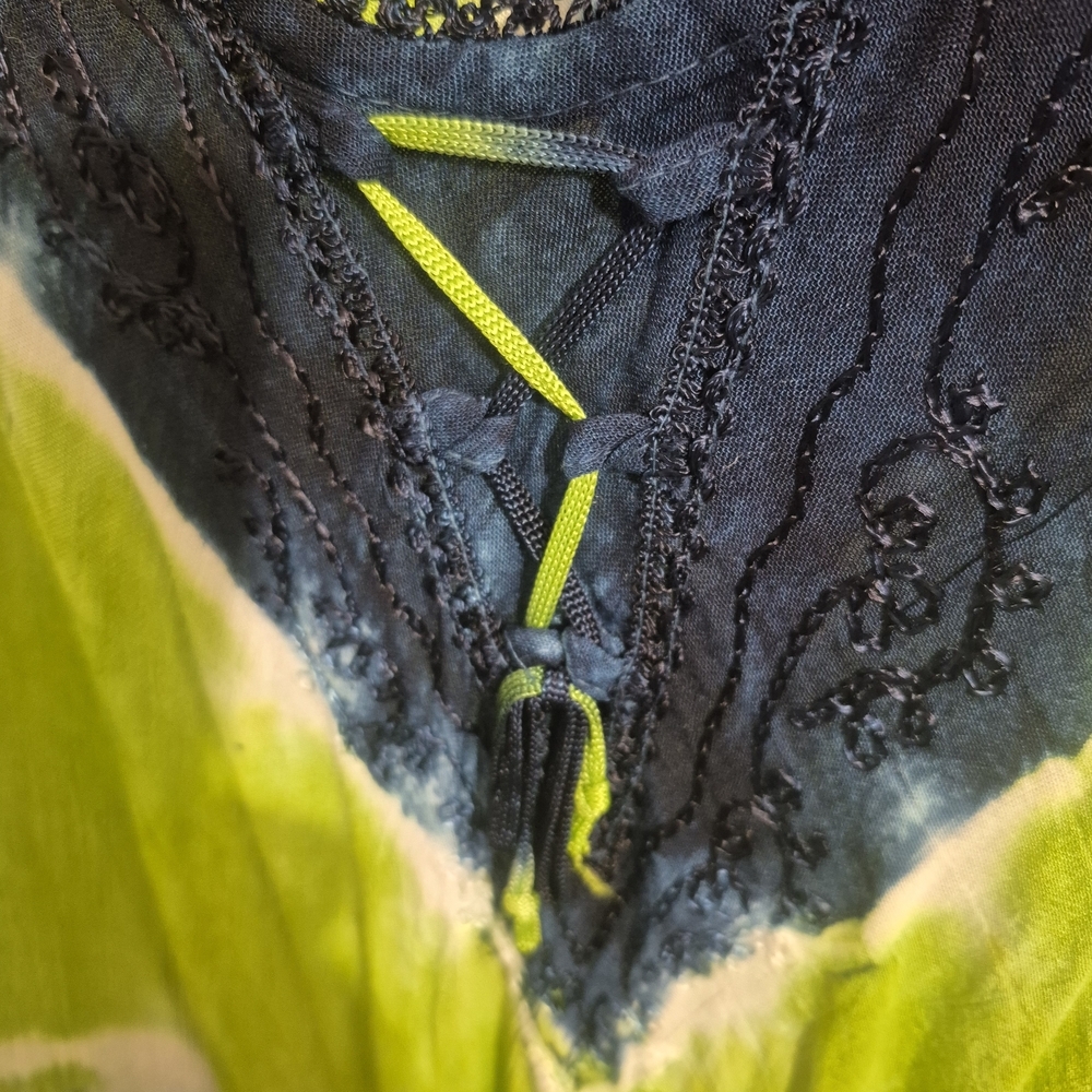 Boho Green Navy Tie Dye Coverup/Dress Free Size - Picture 5 of 6